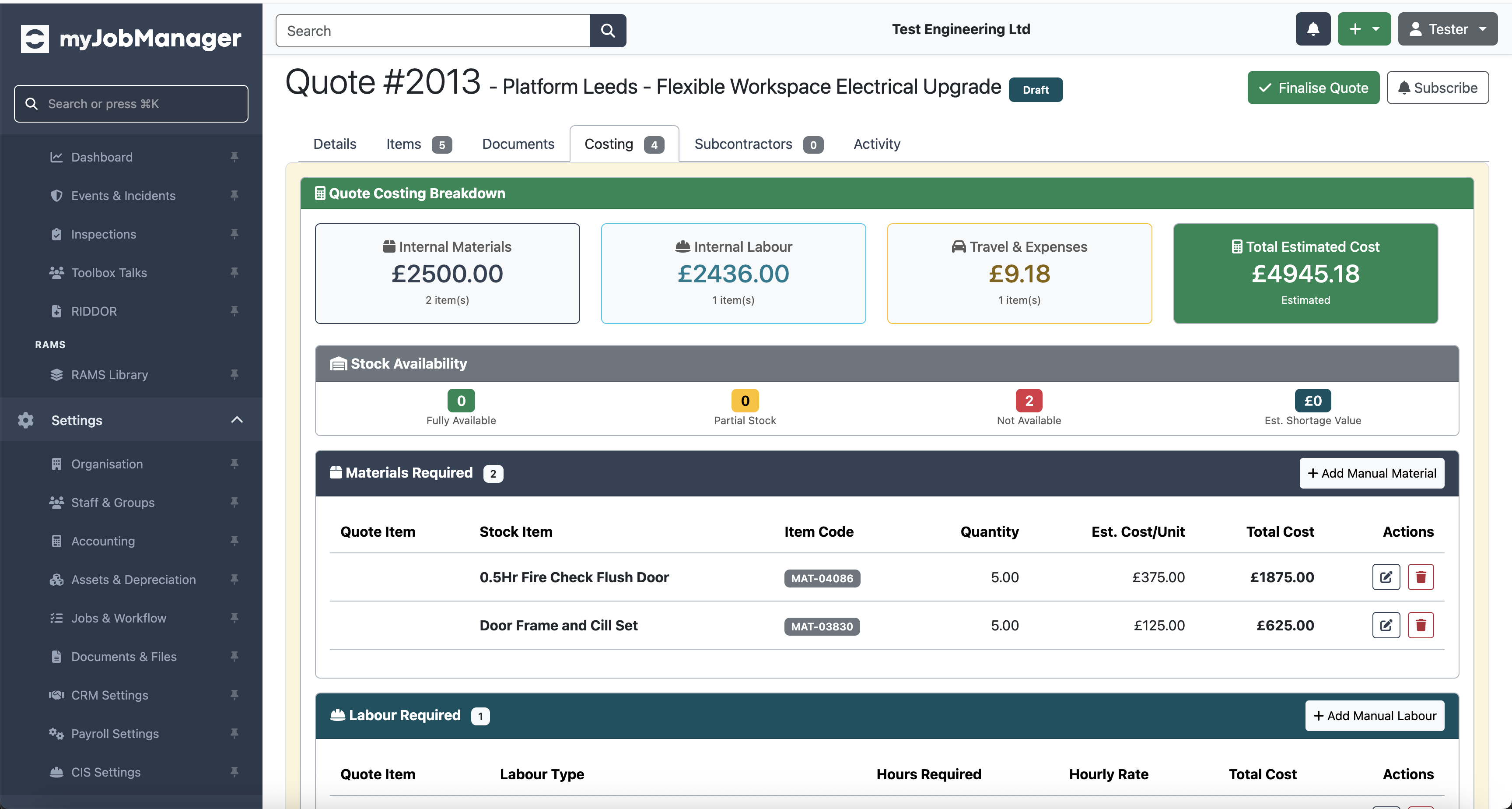 Quoting and invoicing
