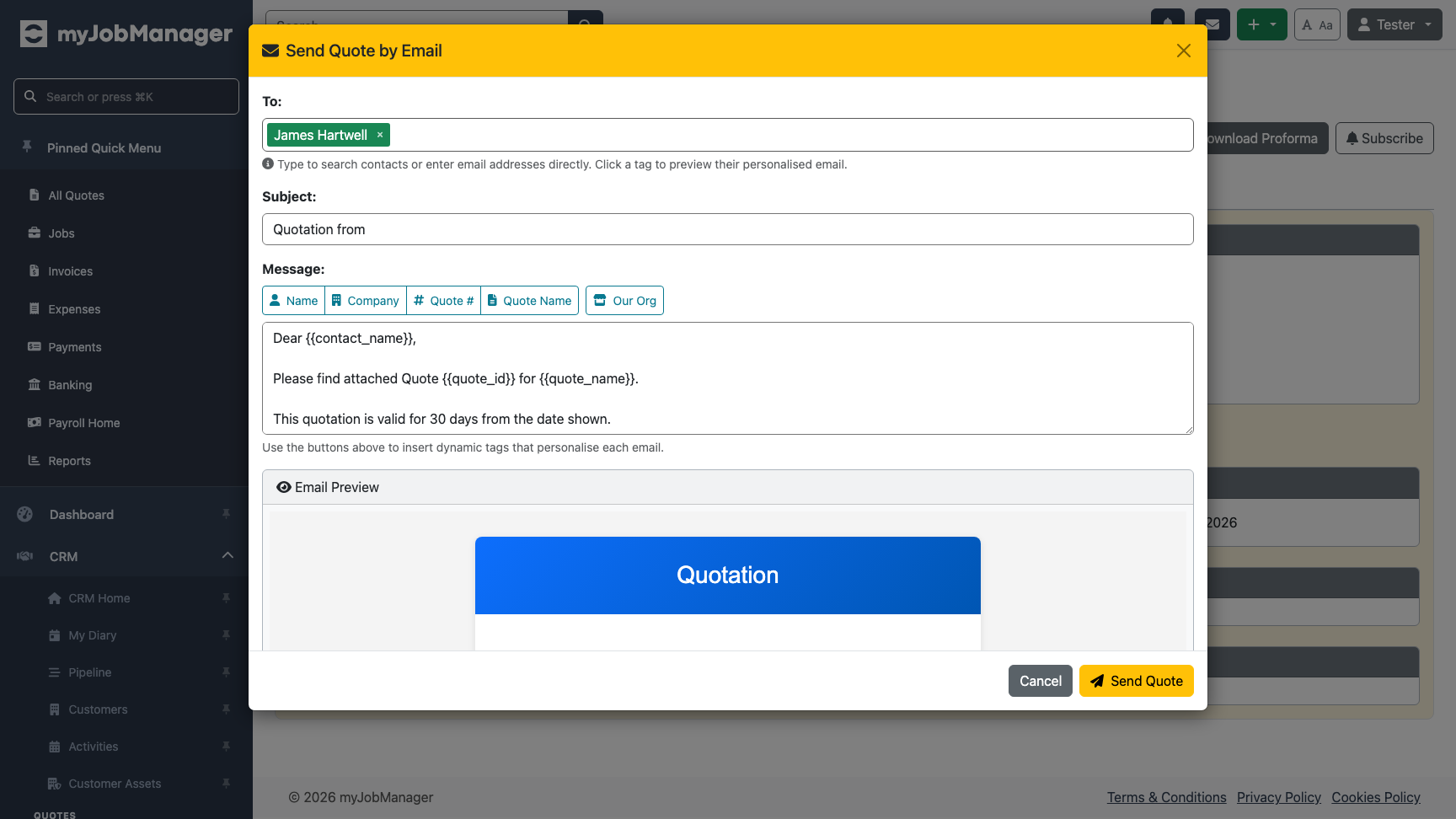 Send quote email dialog