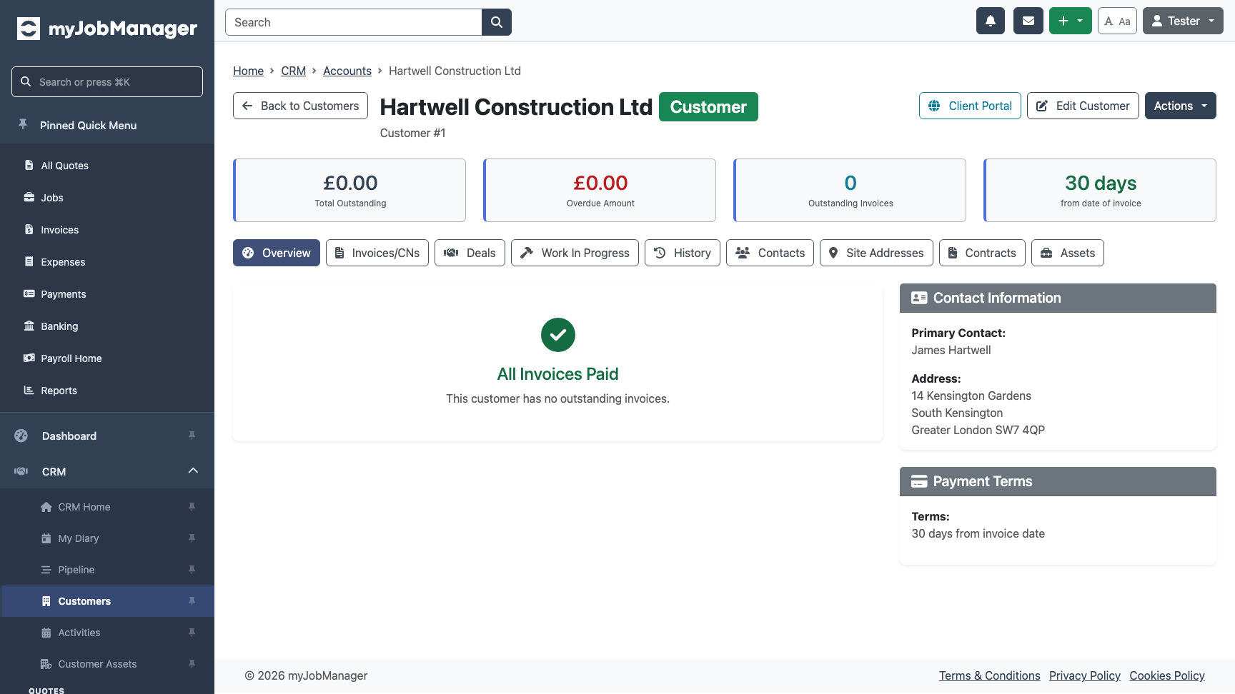 Customer detail page after creation