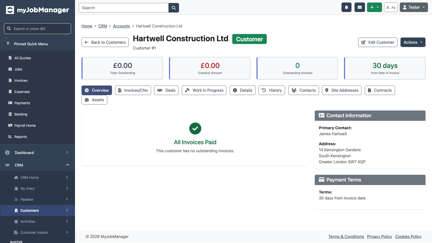 Complete customer overview page