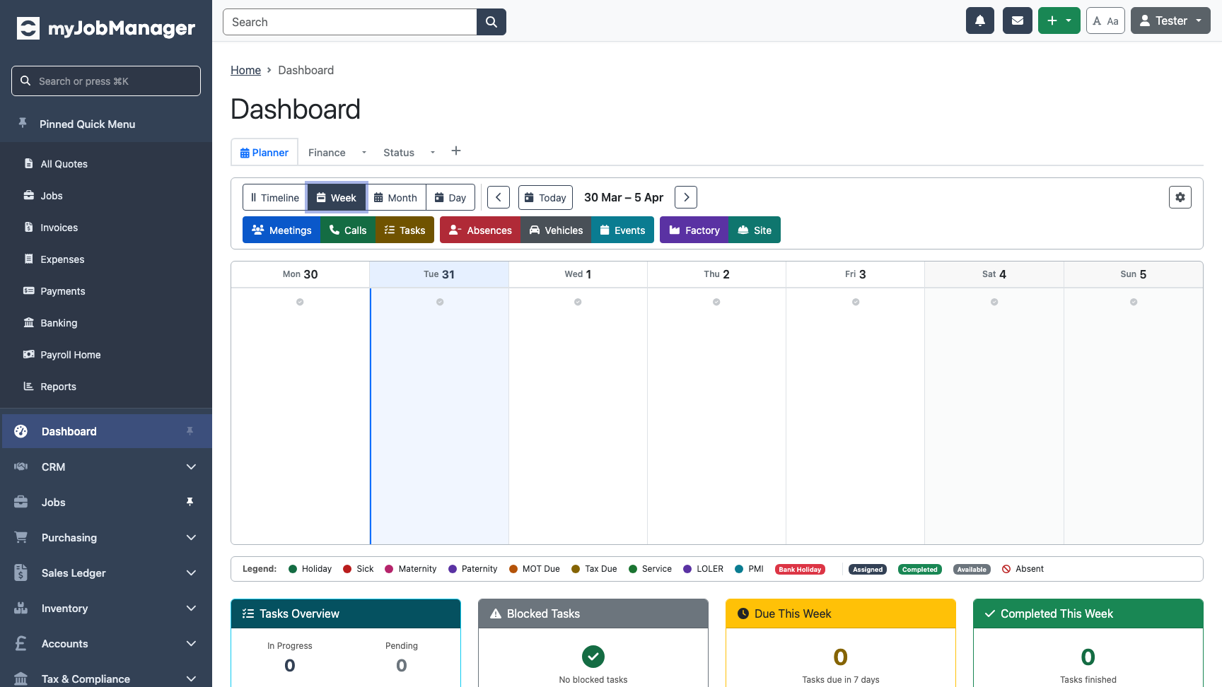 Weekly planner view