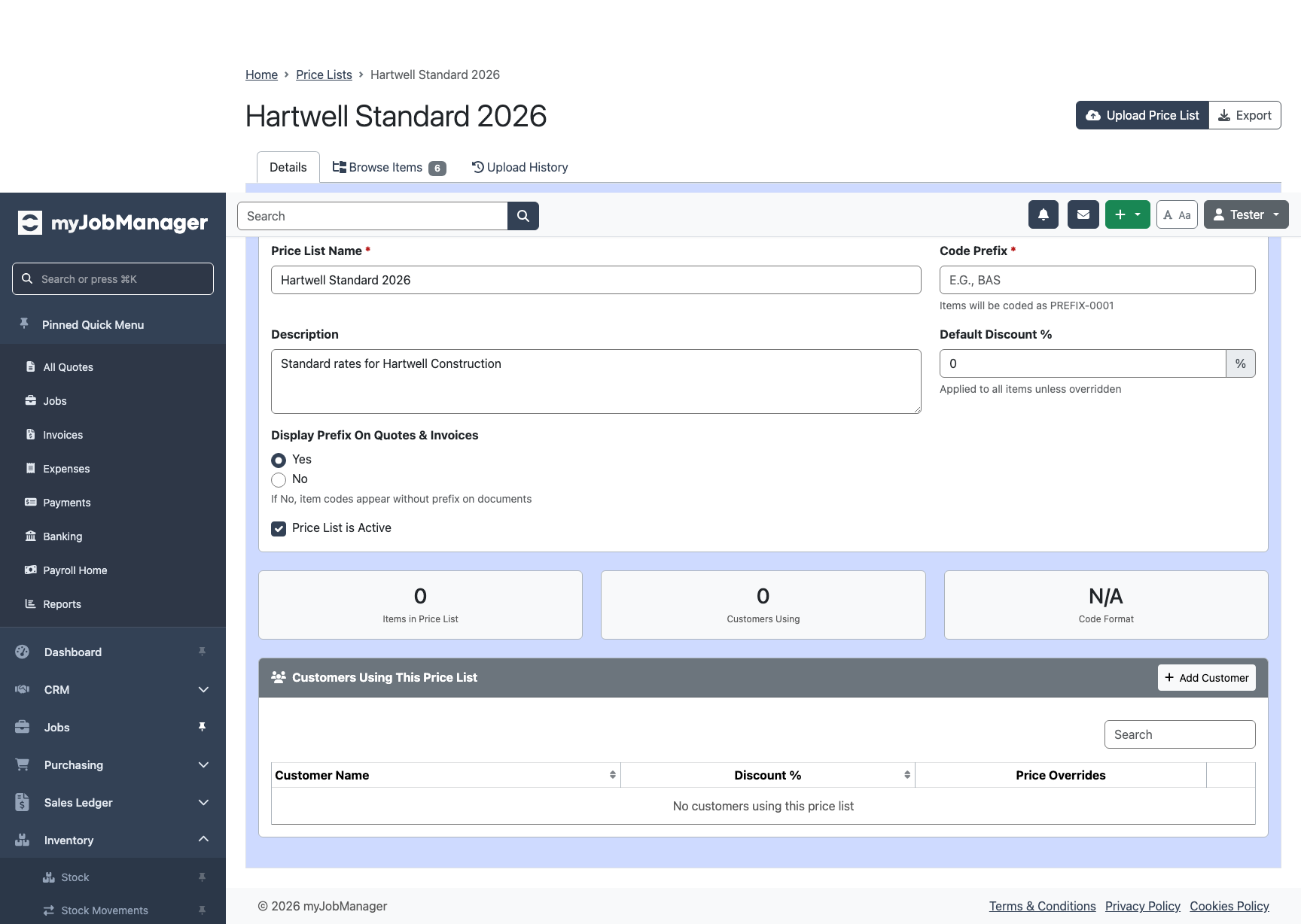 Customer assignment section