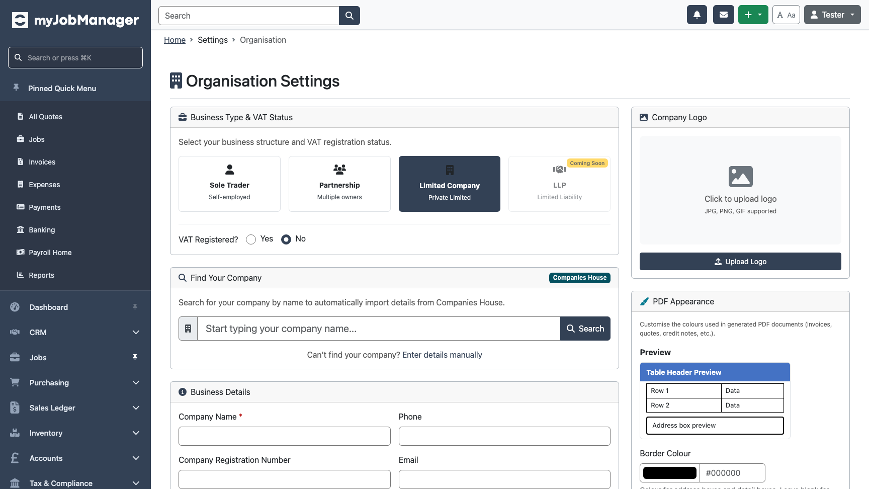 Email and website fields
