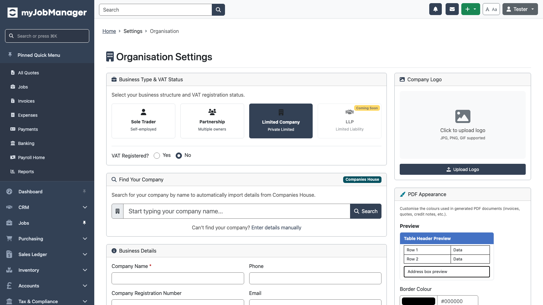 VAT registration settings