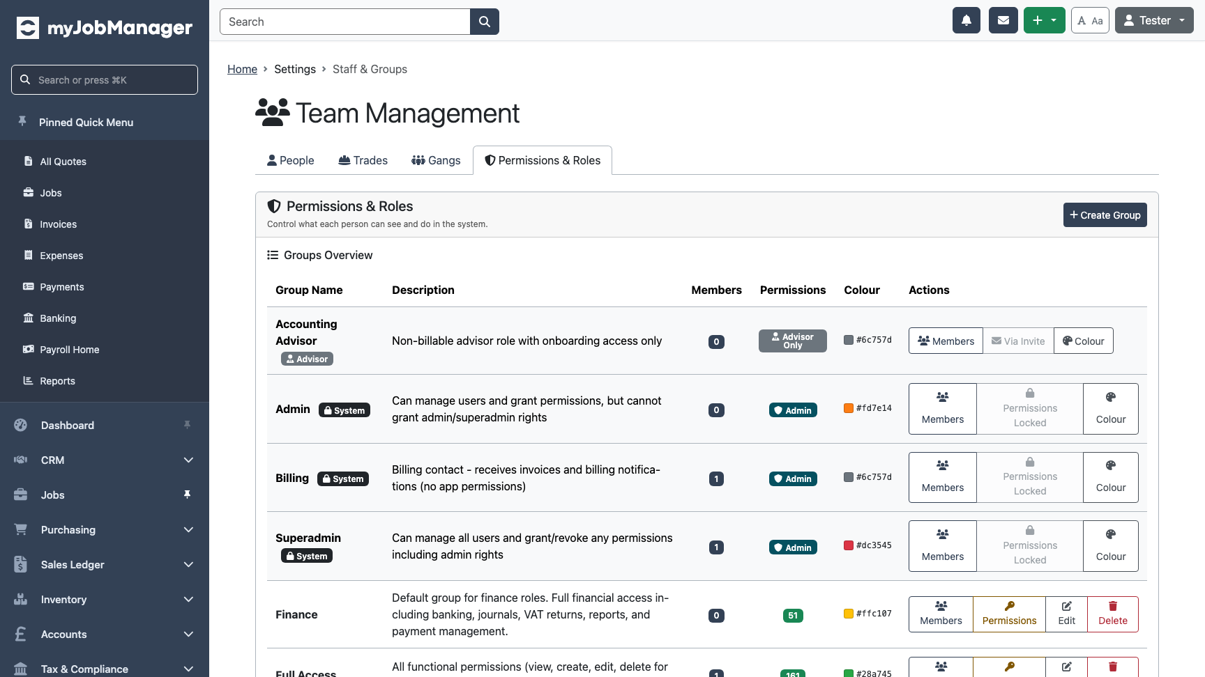 Employee groups tab
