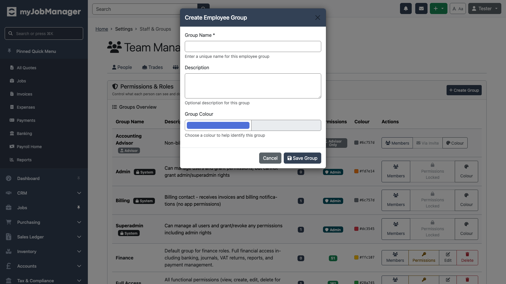 Create new group modal