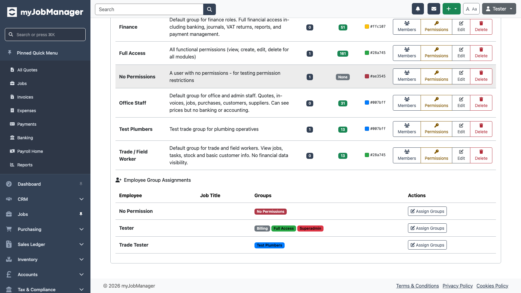 Employee group assignments table